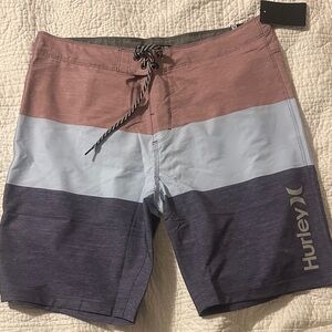 Hurley Men's Colorblock Board Shorts - Dusty Rose, Sky Blue, Deep Navy